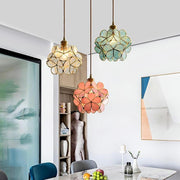 Flower Globe Mini Pendant — Copper & Crystal, Tiffany-Inspired, E26/E27, 8" Diameter, Adjustable 47" Cord