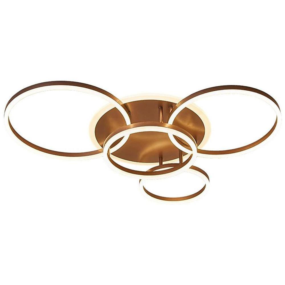 4-Circle Modern Flush-Mount Ceiling Light — Metal and Acrylic, 5-Light LED, Dimmable 3000K–6000K, Remote Control, White or Coffee