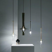 Minimalist Glass Mini Pendant — Metal, Transparent or Smoke Gray, LED 3000K, Adjustable 59" Cord