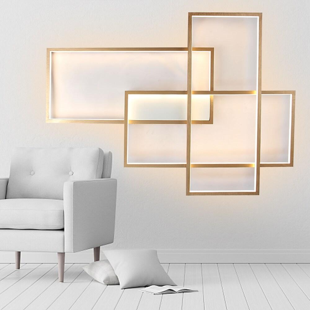 Overlapping Rectangles Geometric Flush-Mount Ceiling Light — Aluminum, 90W LED, Dimmable with Remote, 40" × 27"