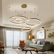 Large Circle Chandelier for High Ceilings — Aluminum & Acrylic, 31" Dimmable LED, 3000K–6000K, 59" Adjustable Chain