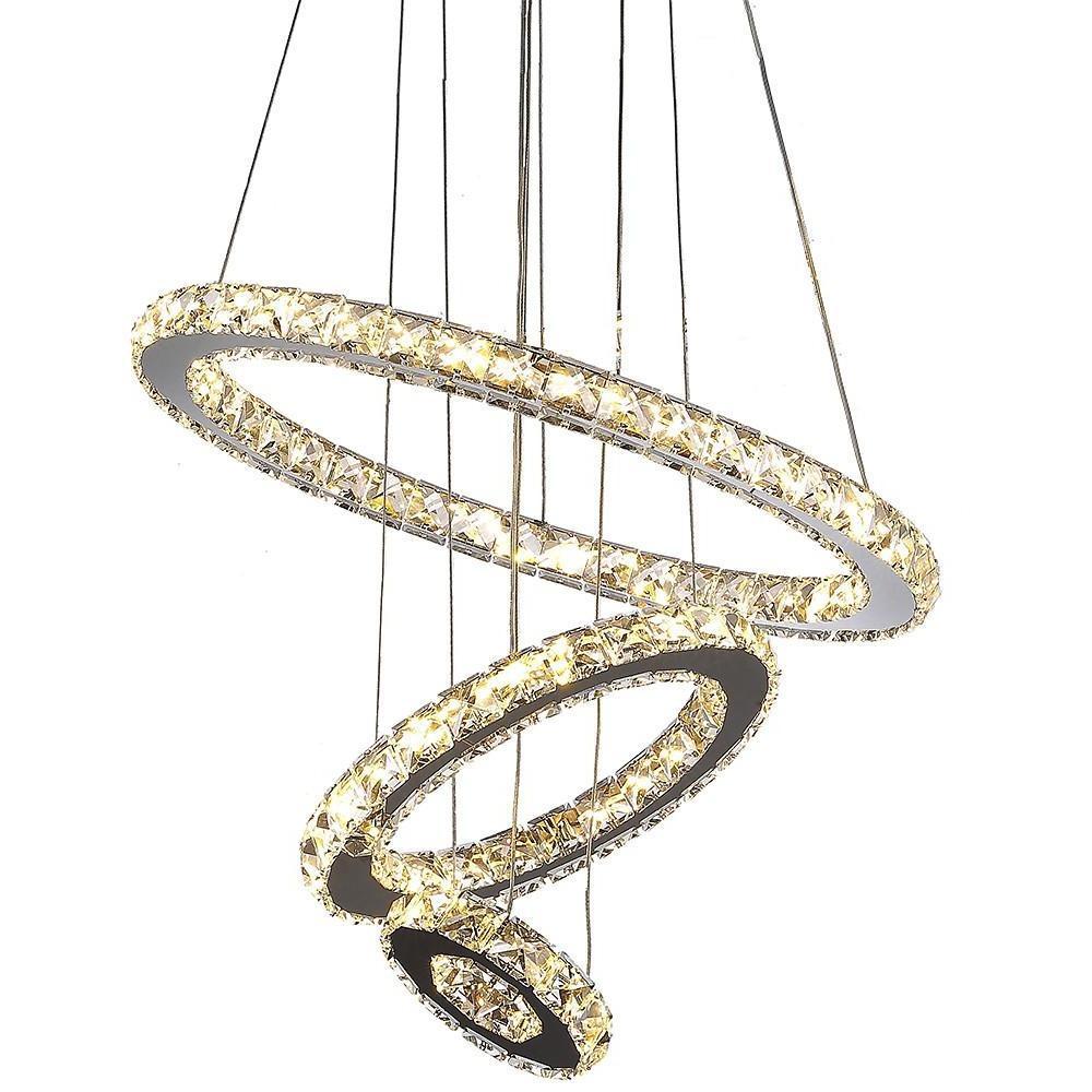 Tiered 3-Ring Crystal Chandelier — Chrome, 40.5W LED, Dimmable, Remote Control, 16" Diameter