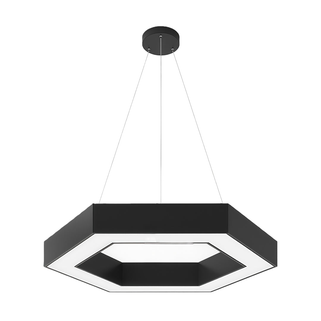 Hexagonal Geometric Honeycomb LED Pendant — Iron, Acrylic Shade, 6 Sizes, 39.4" Adjustable Chain, Black or White