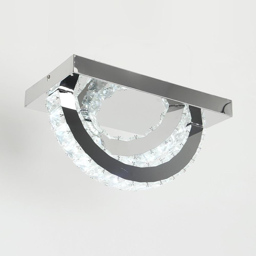 Semicircular Crystal Flush-Mount Ceiling Light — Metal, LED, 14" Wide, 3000K / 3000K+6000K