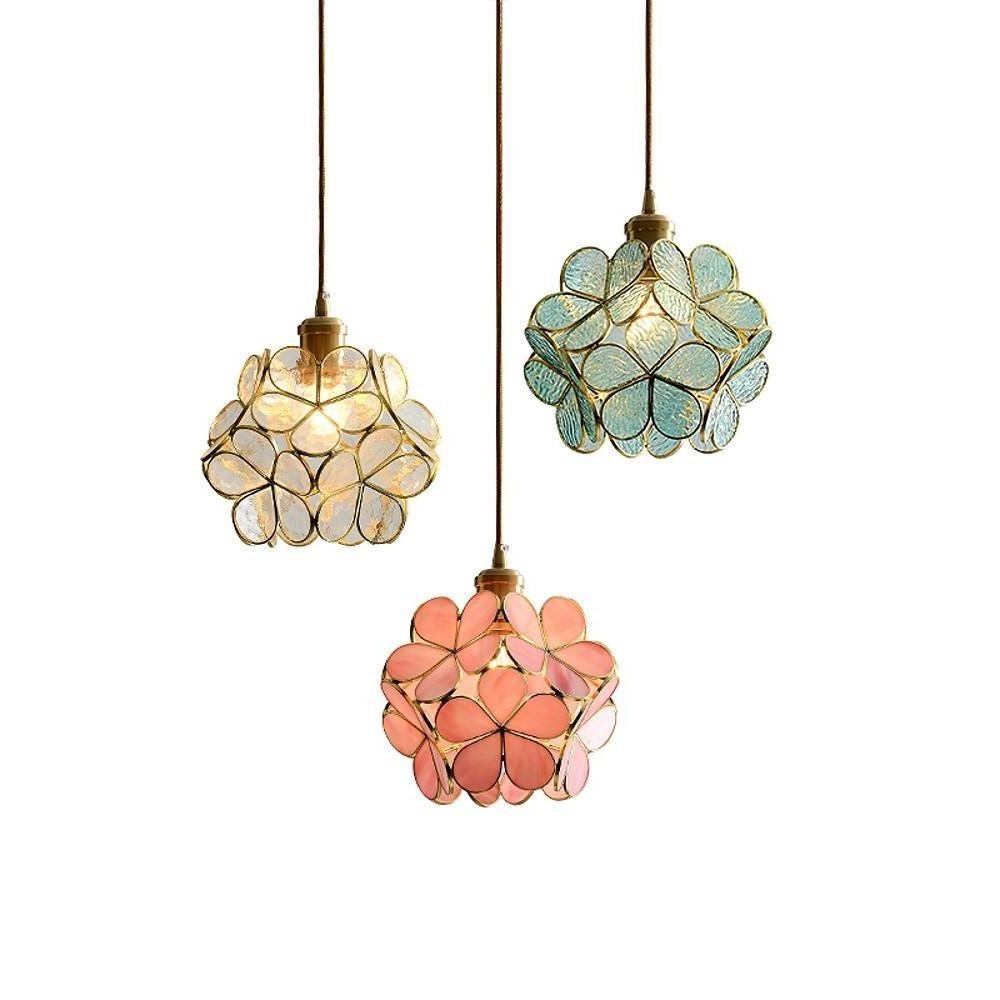 Flower Globe Mini Pendant — Copper & Crystal, Tiffany-Inspired, E26/E27, 8" Diameter, Adjustable 47" Cord