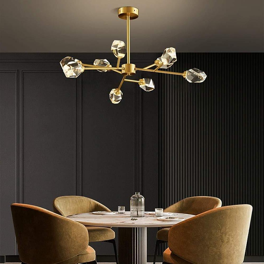 9-Light Sputnik Crystal Chandelier — Matte Gold, Irregular Geometric Crystal, G9 LED, 32" Diameter