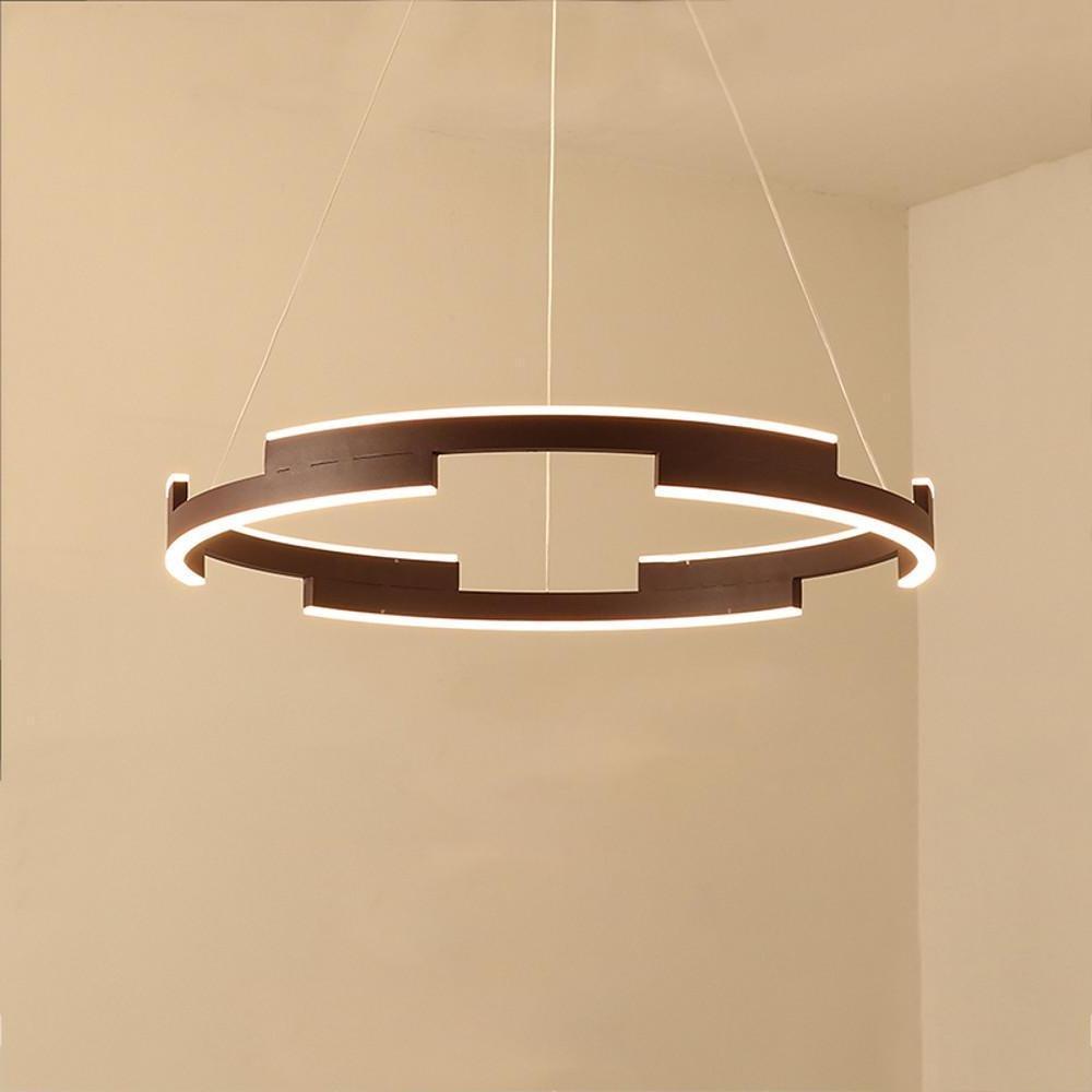 Geometric Circle Pendant Chandelier — Metal, 6-Light LED, Gold or Coffee Finish, Adjustable to 59"