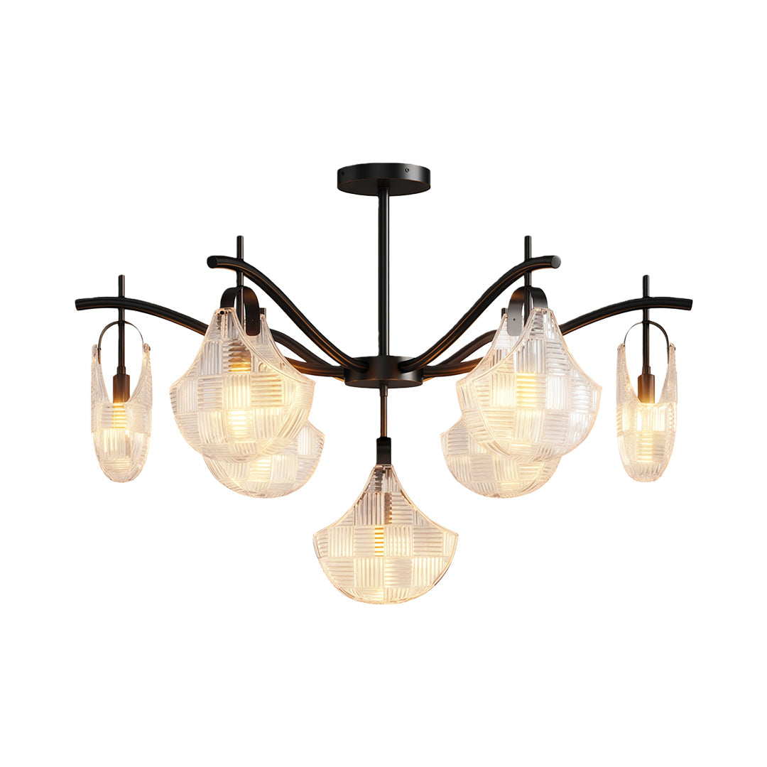Shell Chandelier — Seashell Glass Shades, Full Copper Frame, G9, 3/7/9/16-Light, Copper / Chrome / Black