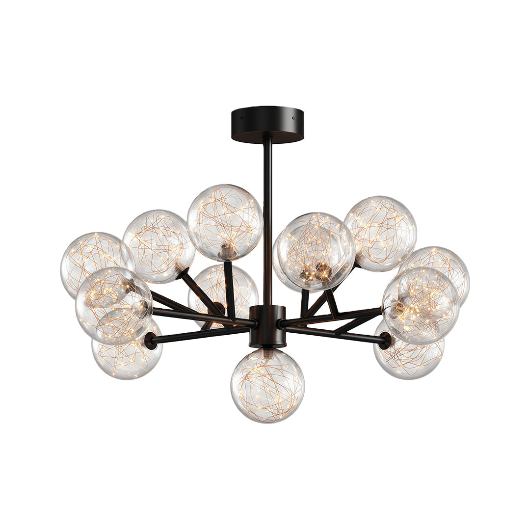 Full Sky Star Glass Globe Chandelier — Copper / Chrome / Black, 10 to 19-Head, Three-Color Dimming