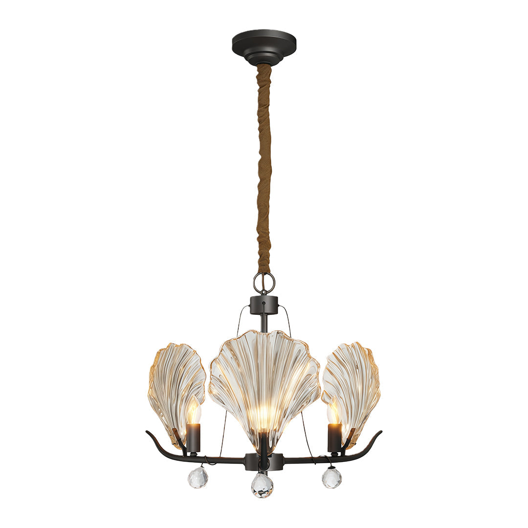 Seashell Glass Chandelier — Full Copper Frame, E14, 3-, 6-, or 8-Light