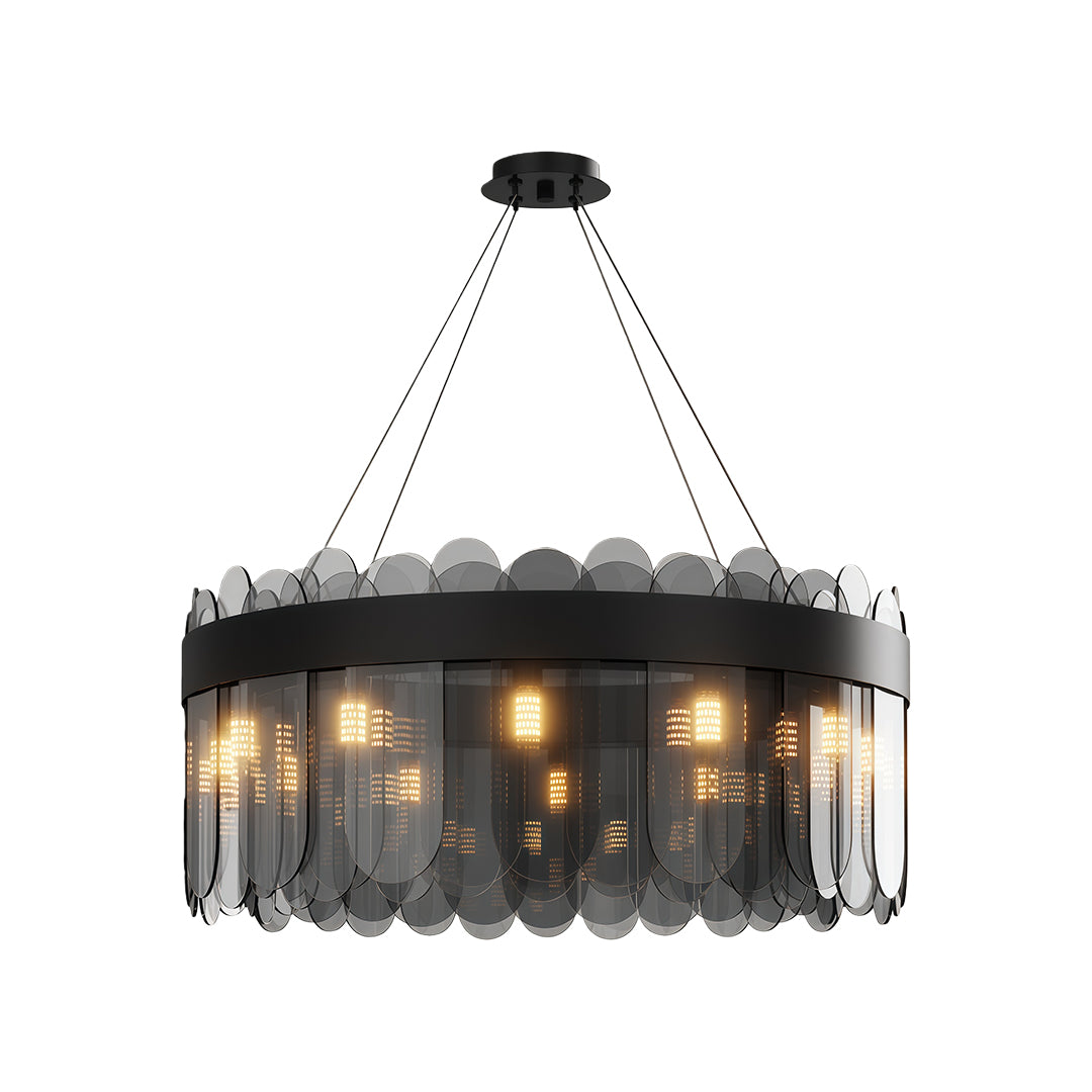 Modern Geometric Chandelier — Solid Copper, Transparent Glass Shade, G9, 4 Sizes, Black / Chrome / Copper