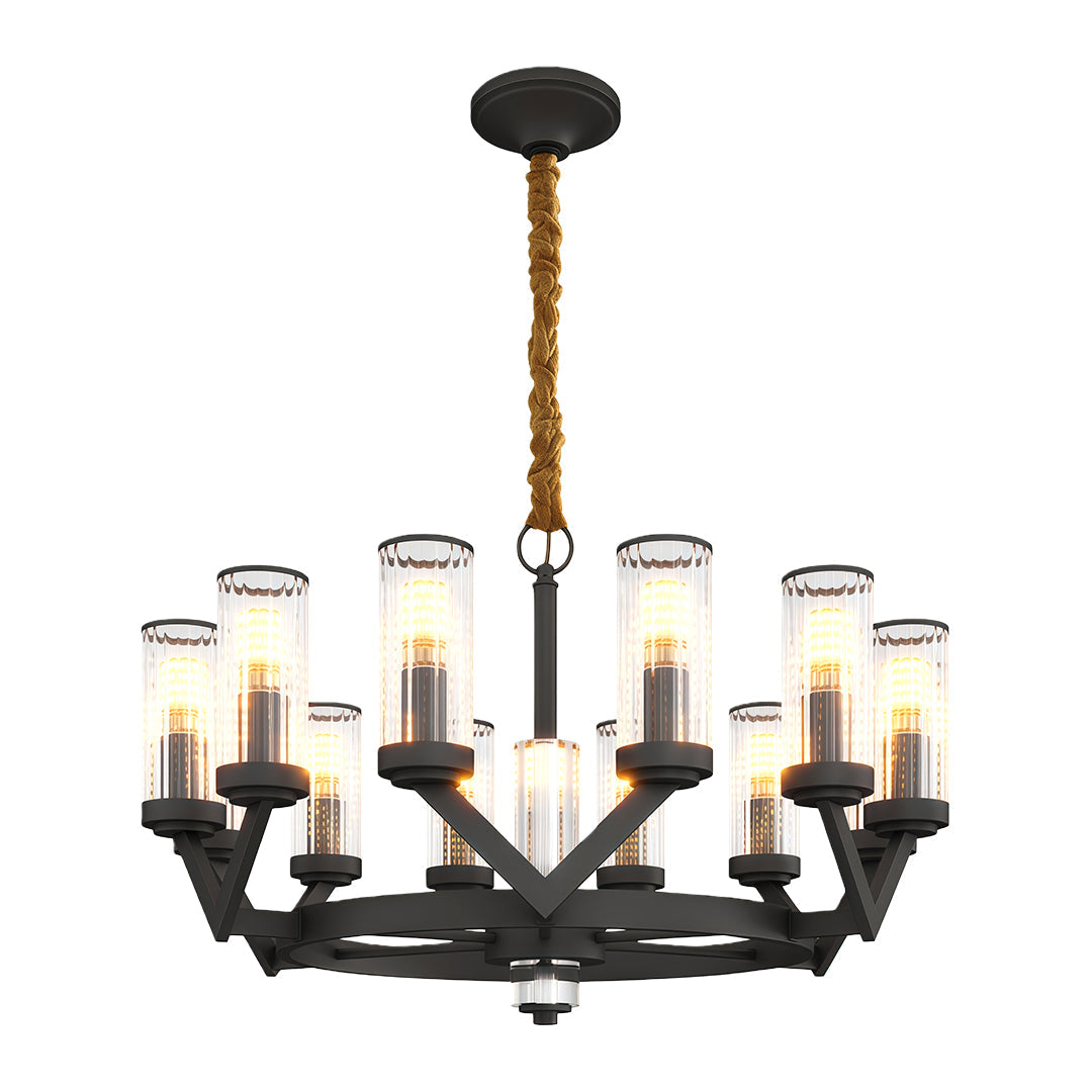 Glass Drop Chandelier — Full-Brass Frame, Transparent Glass, E14, Available in Copper, Nickel, or Black