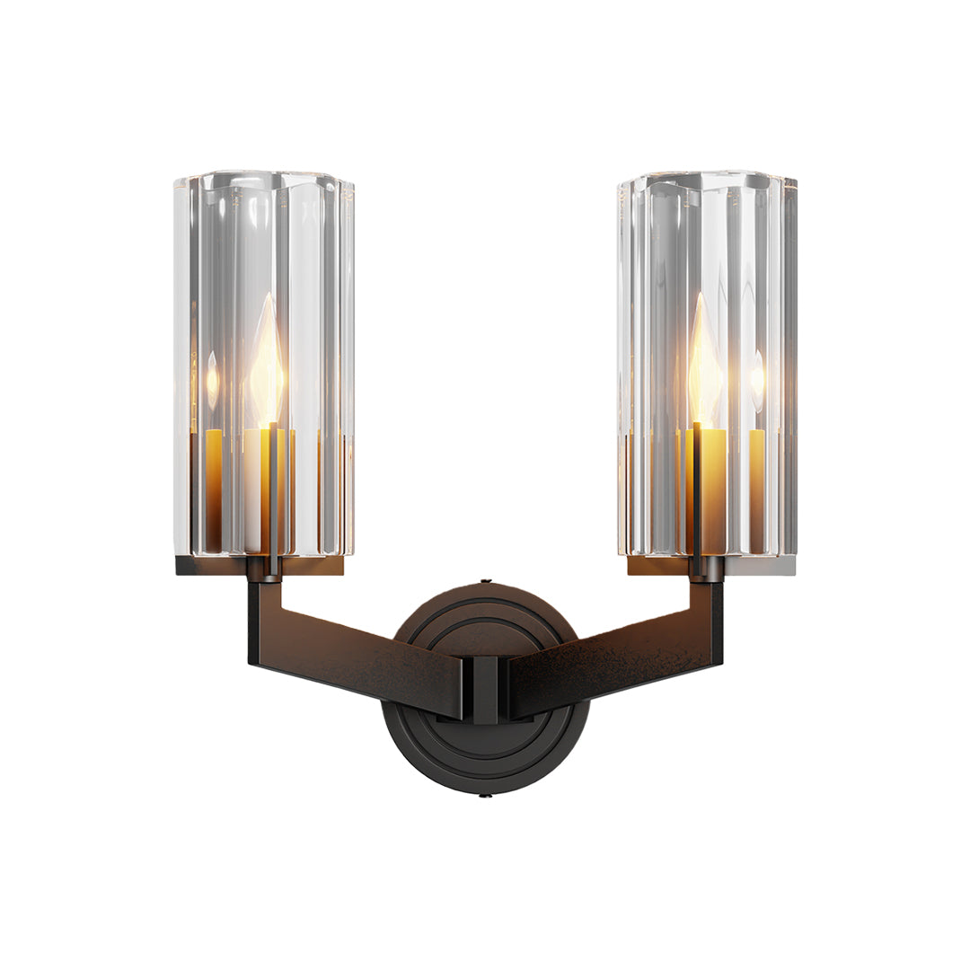 Minimalist Candle Wall Sconce — Solid Brass, Transparent Glass, E14, 1- or 2-Light