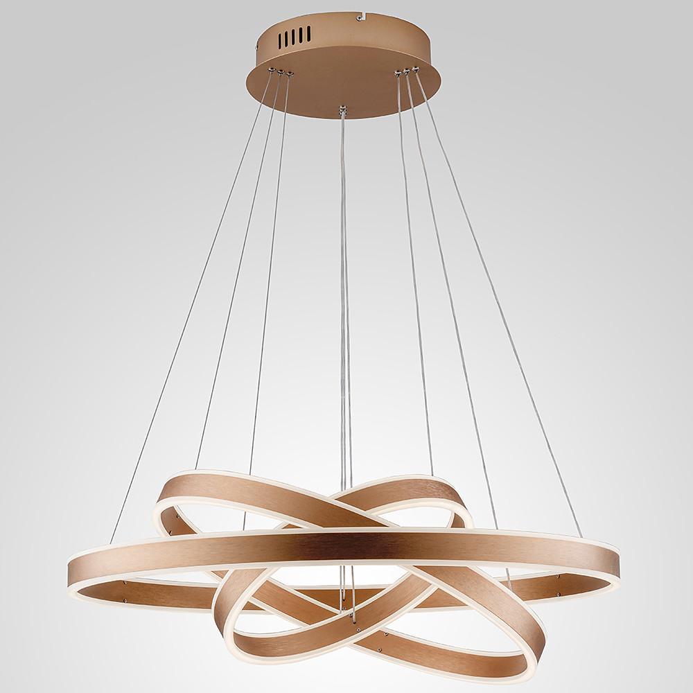 Triple-Ring Chandelier — Aluminum, Gold Finish, LED 142W, 3000K–6000K, 59" Adjustable Chain