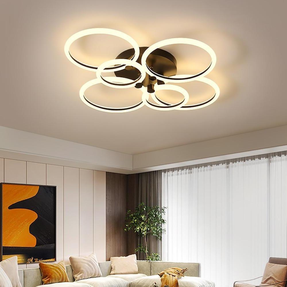 Circular Ring LED Flush-Mount Ceiling Light — Metal & Acrylic, Dimmable with Remote, 2-Light to 6-Light, 18"–30"