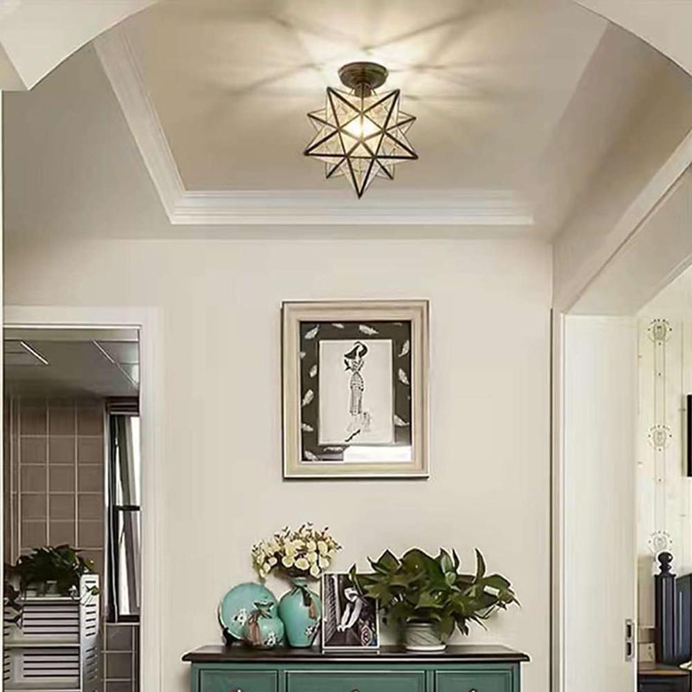 Geometric Multi-Pointed Star Semi-Flush Mount — Metal and Glass, E26/E27, 110–120V
