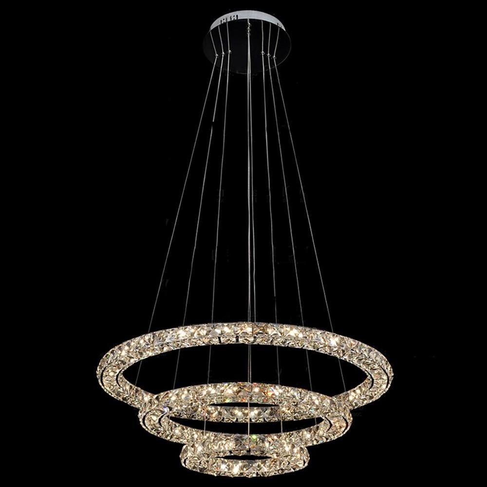 Three-Ring Crystal LED Chandelier — Gold, Modern, 78W, 31" Diameter, 47" Cord, 3000K/6000K