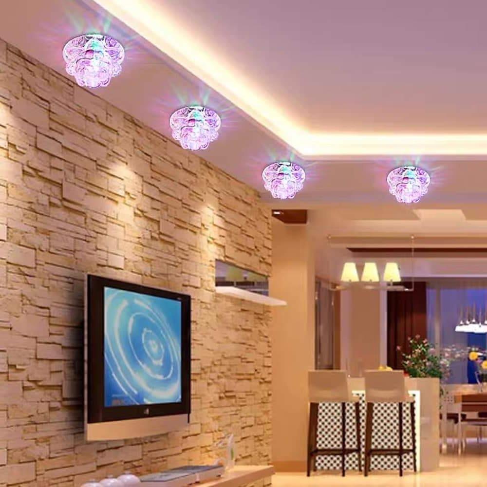 Flower Flush-Mount LED Ceiling Light — Electroplated Glass, Multi-Color RGB / Warm / Cool White, 4" Diameter