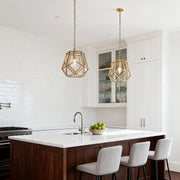 Geometric Pendant Light — Gold Metal, 1-Light, E12, 1.8m Adjustable Chain