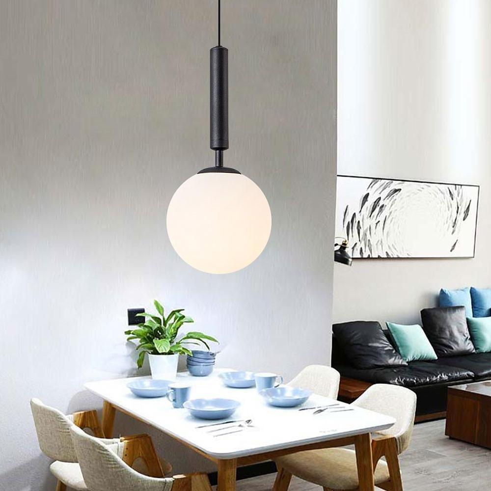 Artistic Globe Mini Pendant — Electroplated Metal and Milky Glass, 1-Light E26/E27, Black or Gold, 8" Diameter