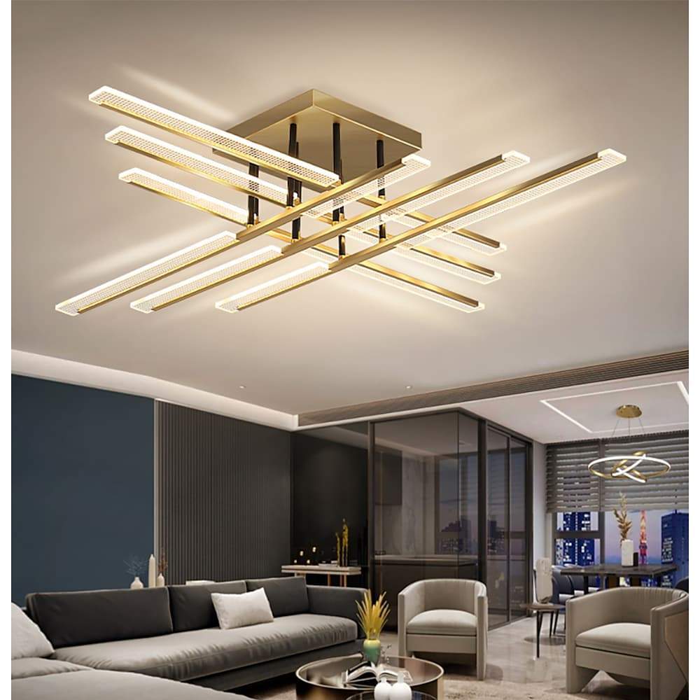 Linear Semi Flush-Mount Ceiling Light — Acrylic and Metal, 8- or 12-Light, 3-Step Dimming, Remote Control