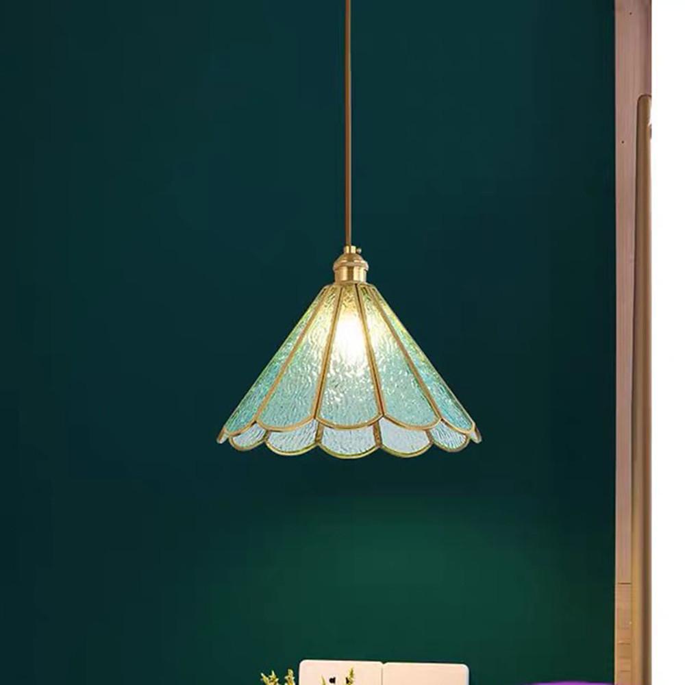 Geometric Flower-Shaped Glass Pendant Light — Copper, LED, 3000K, 11" Diameter, 59" Adjustable Cord