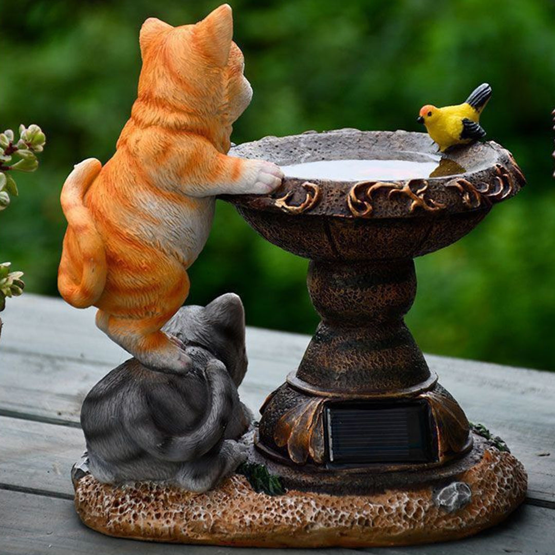 Cat Solar Garden Light — Hand-Painted Resin, LED Warm White, IP44, Dusk-to-Dawn