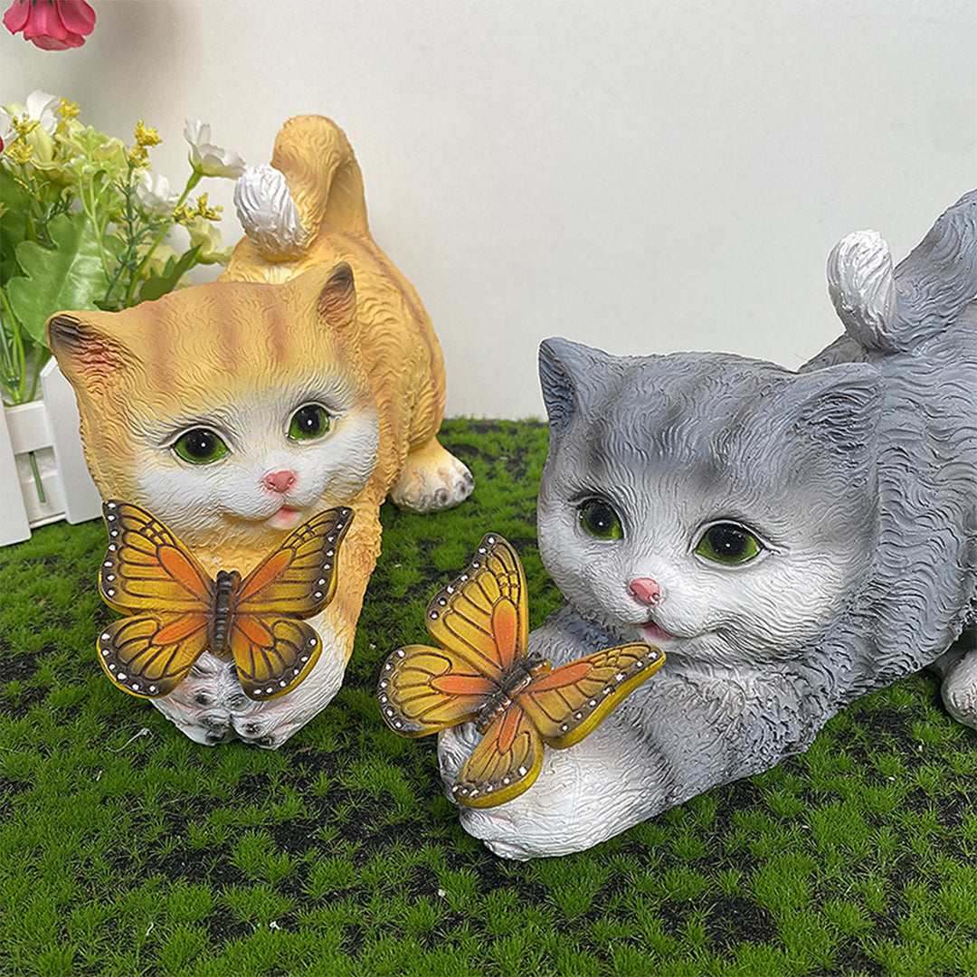 Cat Solar Garden Light — Hand-Painted Resin, LED Warm White, IP44, Dusk-to-Dawn