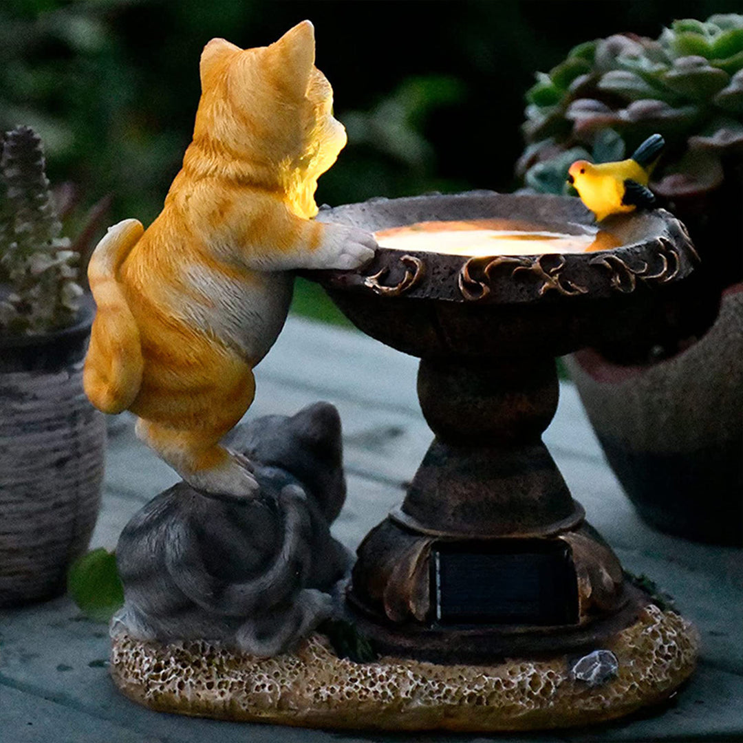 Cat Solar Garden Light — Hand-Painted Resin, LED Warm White, IP44, Dusk-to-Dawn