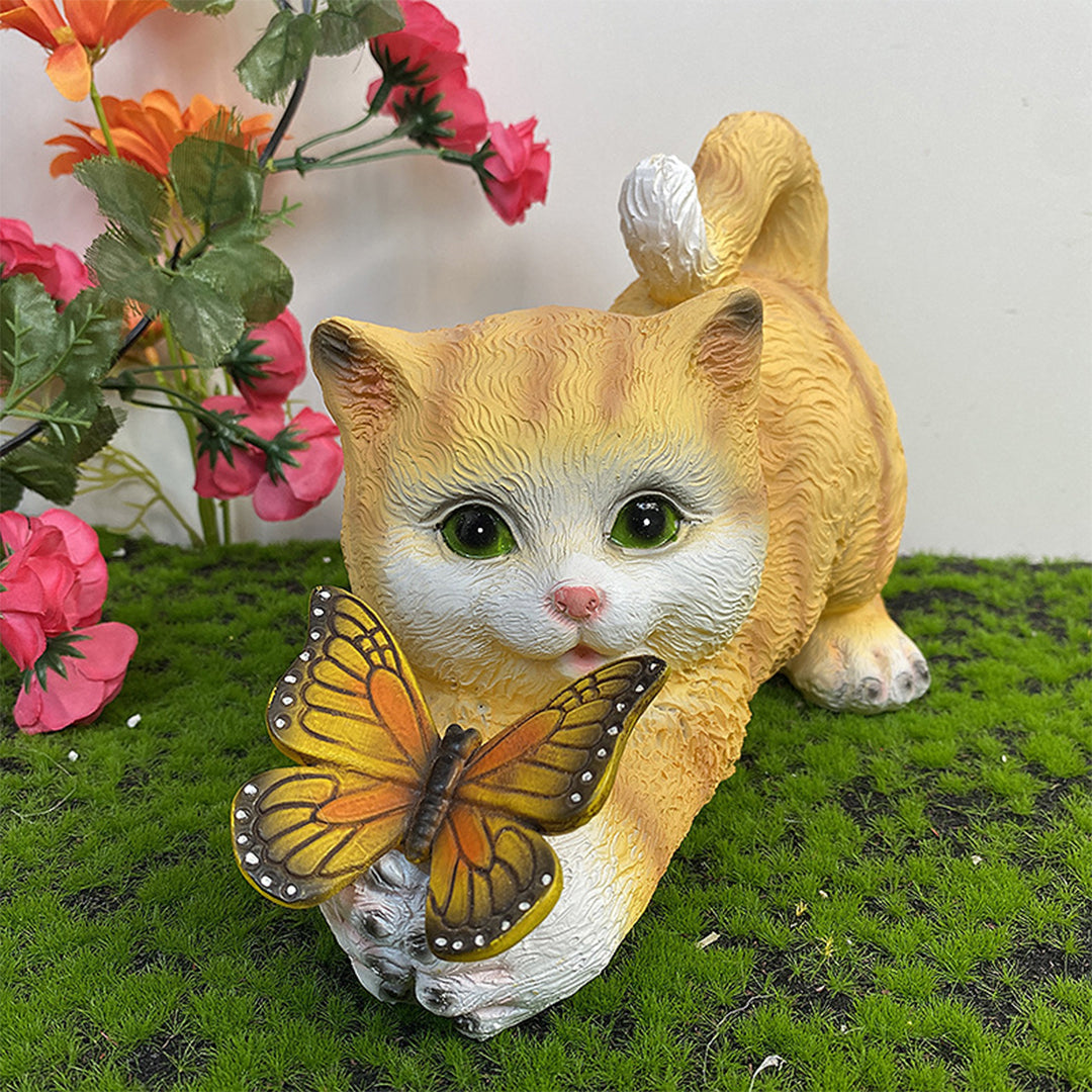 Cat Solar Garden Light — Hand-Painted Resin, LED Warm White, IP44, Dusk-to-Dawn
