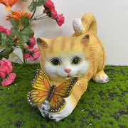 Cat Solar Garden Light — Hand-Painted Resin, LED Warm White, IP44, Dusk-to-Dawn