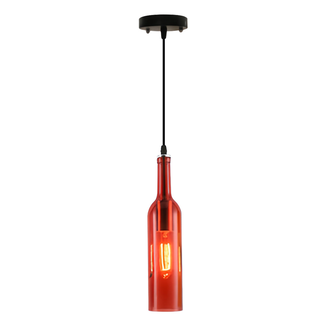 Wine Bottle Mini Pendant — Iron and Colored Glass, 3W LED Filament, Single or 5-Light Long-Plate, 8 Colors