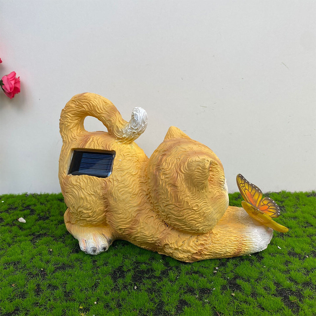 Cat Solar Garden Light — Hand-Painted Resin, LED Warm White, IP44, Dusk-to-Dawn