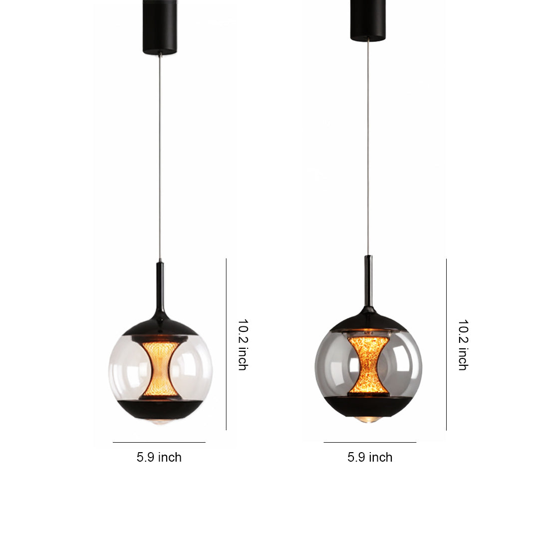 Orb Pendant Light — Aluminum, Clear or Smoky Gray Glass, 7W LED Dimmable, 70.9" Adjustable Chain