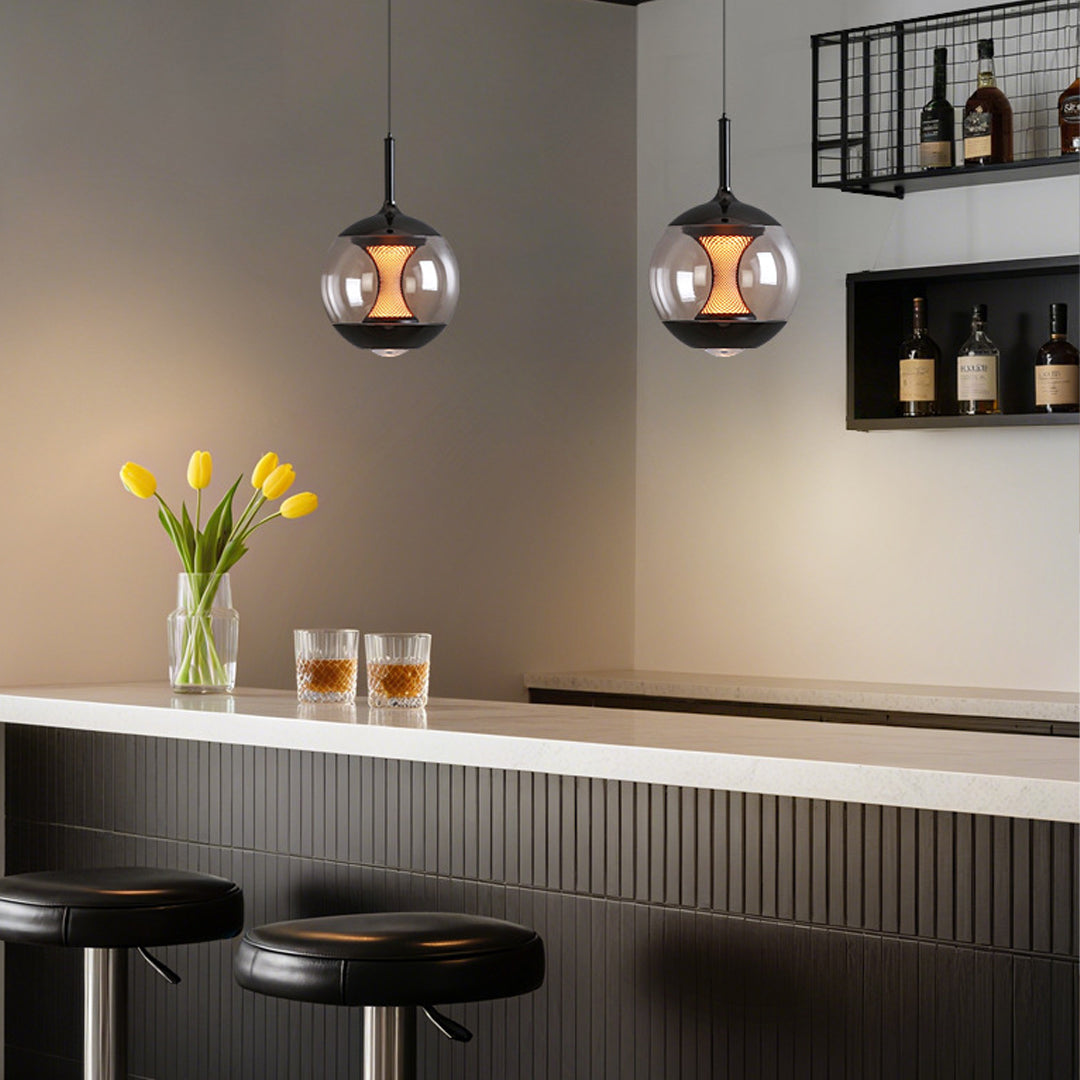 Orb Pendant Light — Aluminum, Clear or Smoky Gray Glass, 7W LED Dimmable, 70.9" Adjustable Chain