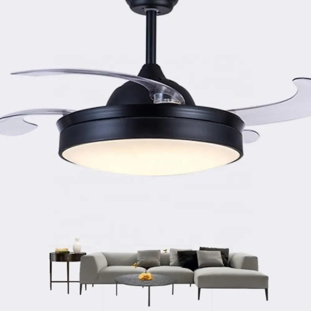 Nordic Retractable Ceiling Fan with Lights - 15/19-Inch Round Drum Shape LED Design Luxe