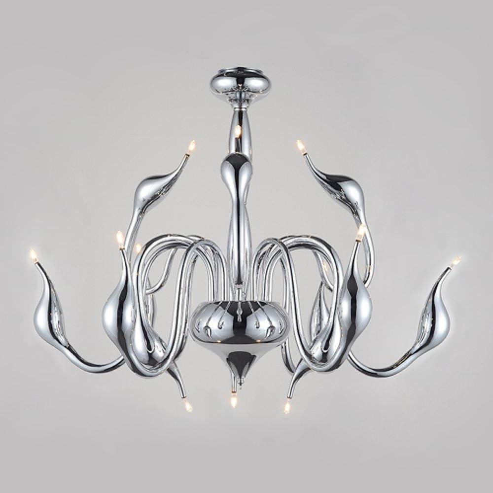 Modern Candle-Style Chandelier — Chrome, 24" Wide, 10+ Bulbs, 3000/6000K