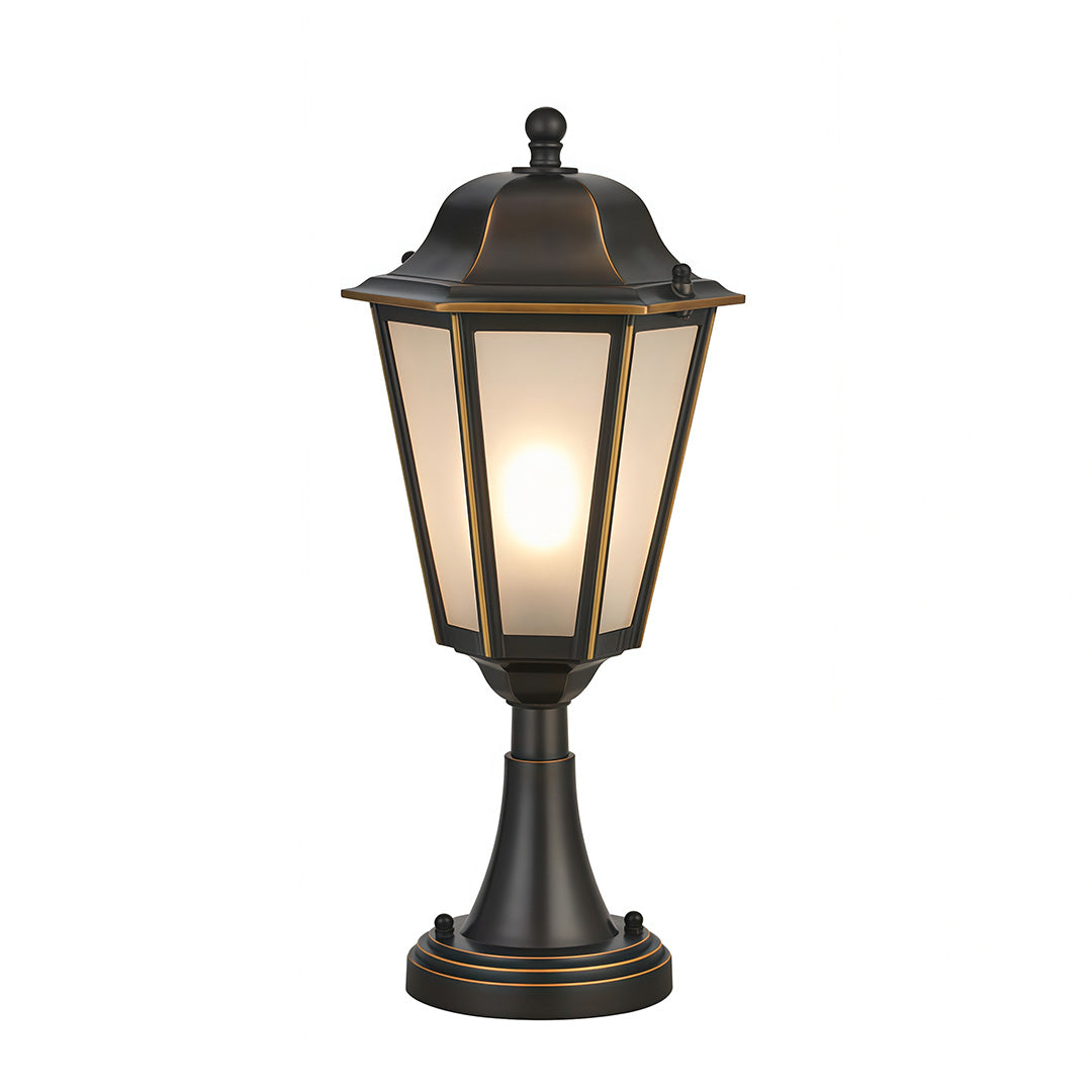 Hexagonal Geometric Outdoor Pillar Light — Solid Copper, Black & Gold Finish, E27, IP55, 17.1"