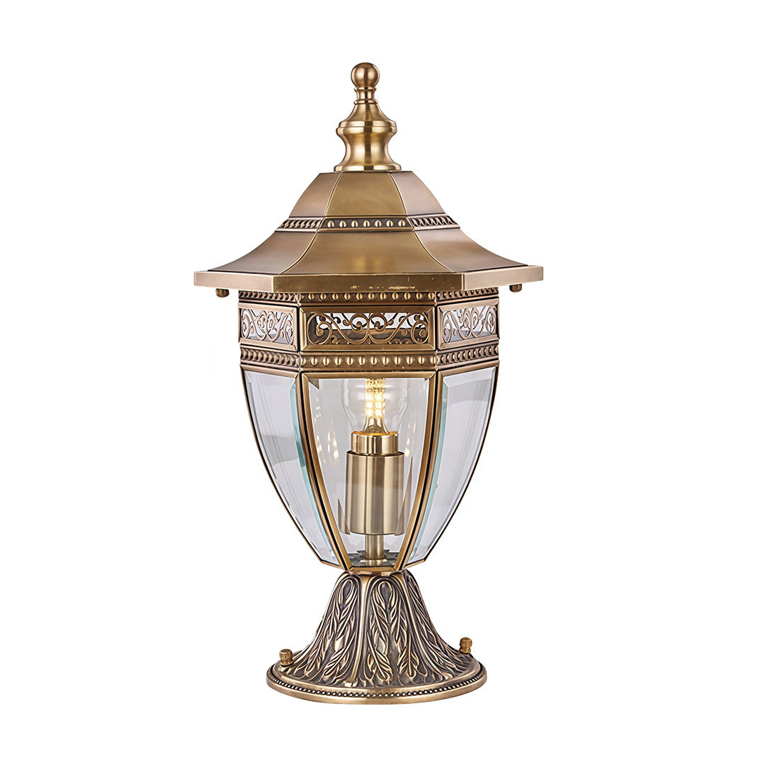 Classic Glass Outdoor Pillar Light — Solid Copper, Transparent Glass Shade, IP55 Weatherproof, E27/E14