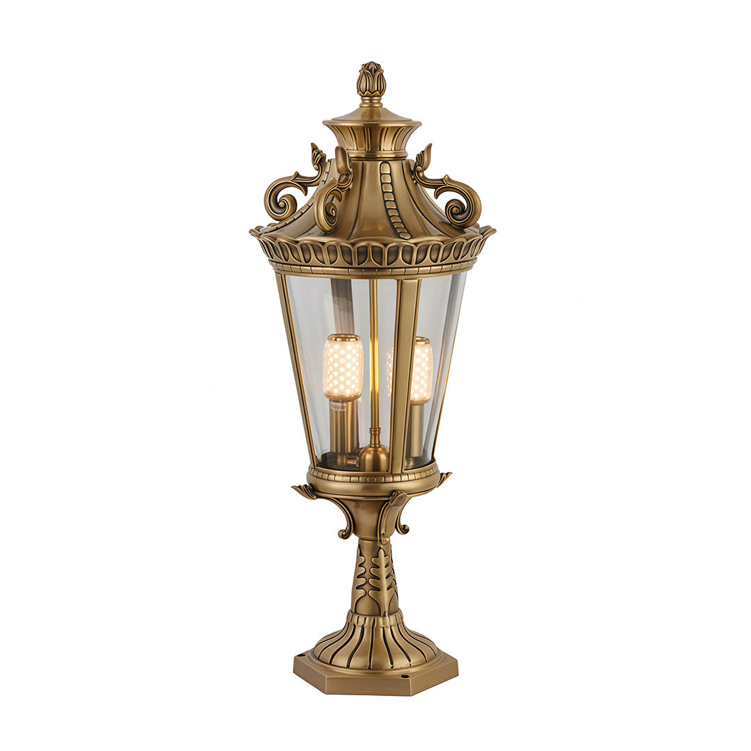Minimalist Glass Pillar Light — Solid Copper, Antique Finish, IP55 Weatherproof, E14, 26.4"