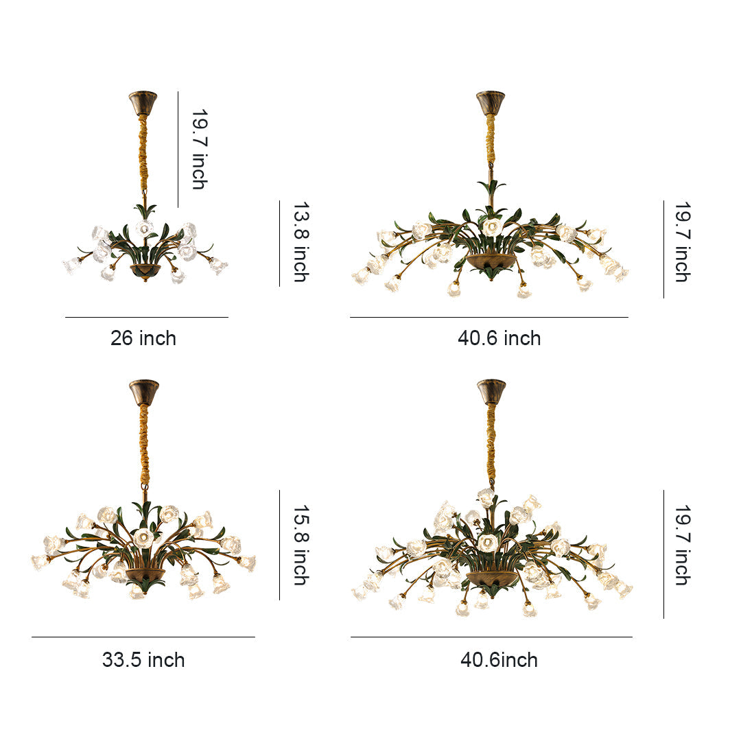 Vintage Floral Branch Chandelier — Iron and Glass, G4 3-Step Dimming, 12 to 35-Head