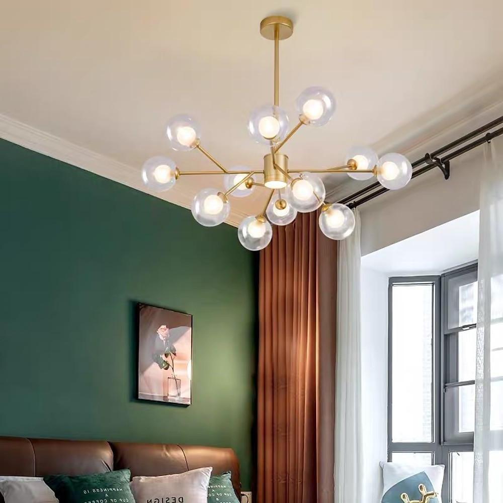 Modern Lantern Chandelier — Glass and Gold Metal, G9, 9-Light, 35" Diameter