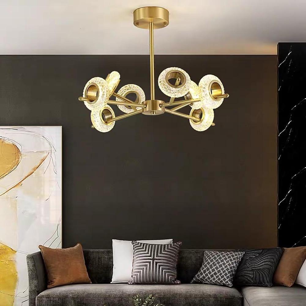 Sputnik Crystal Sphere Chandelier — Brass, Gold Electroplated, Integrated LED 3000K, 8 or 12-Light