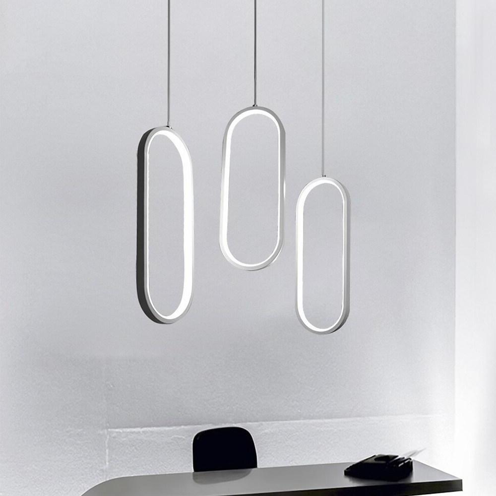 Oval Curved Multi-Light Pendant Chandelier — Aluminum, Modern Geometric, LED Dimmable, White or Black