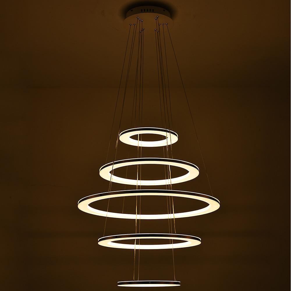 Mid-Century 5-Tiered Adjustable Chandelier — Acrylic and Metal, LED, 3000K / 4500K / 6000K, 28" Diameter