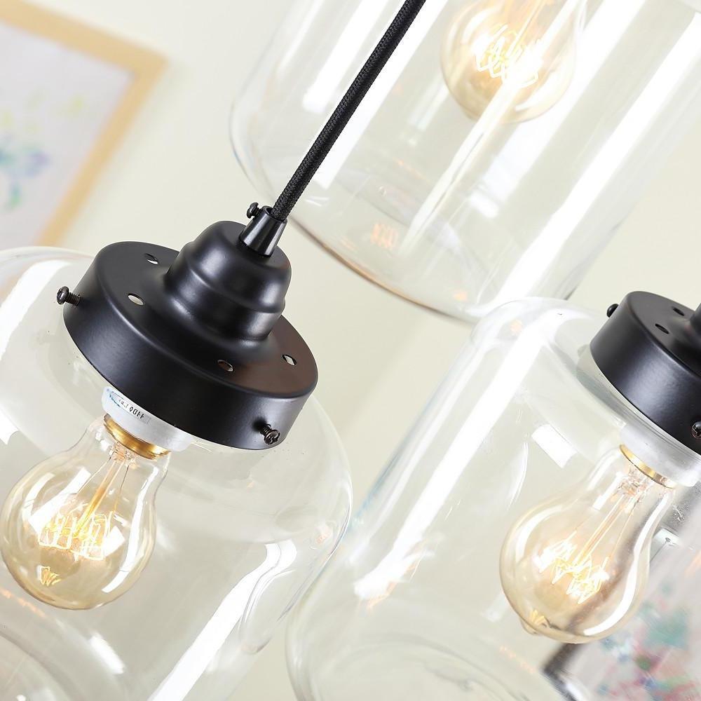 3-Light Industrial Glass Foyer Chandelier — Metal, Clear Glass Shades, 40W, 3000K