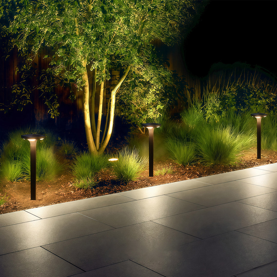 Outdoor Bollard Light — Black Aluminum, LED, Solar / Hardwired, IP65, 4 Heights, 3000K / 6000K