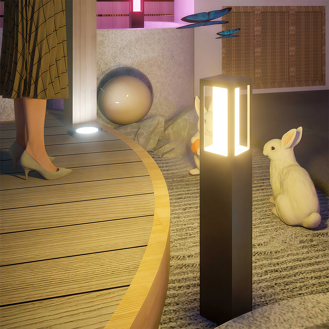 Minimalist Outdoor Path Bollard Light — Black Aluminum, LED 3000K, IP54, 40CM / 60CM / 80CM