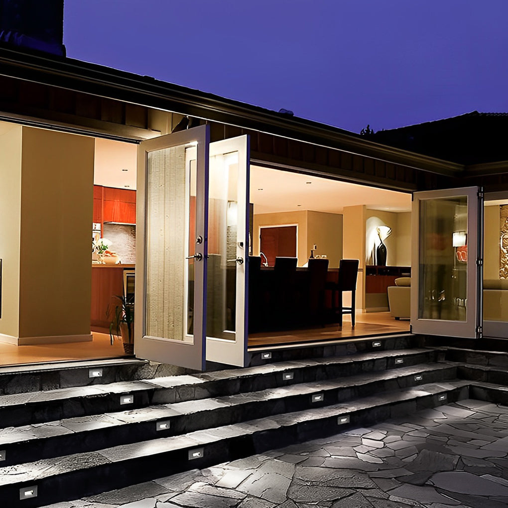 Embedded Outdoor Step & Stair Wall Light — Stainless Steel and Tempered Glass, 3W LED, IP65, Rectangular or Grid Style