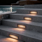 Embedded Outdoor Step & Stair Wall Light — Stainless Steel and Tempered Glass, 3W LED, IP65, Rectangular or Grid Style